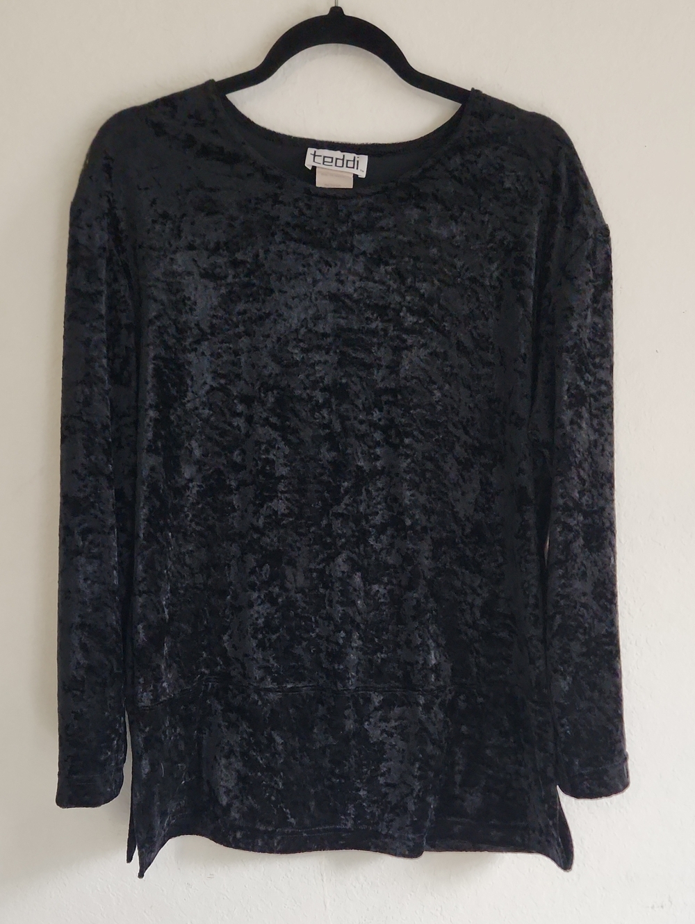Vintage 90s Whimsigoth Black Crushed Velvet Long Sleeve Tunic Top Size M